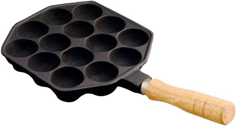 Ikenaga Ironworks Takoyaki Plate Pan 14 Holes Gas cooktops Use Cast Iron Plate with wood grip