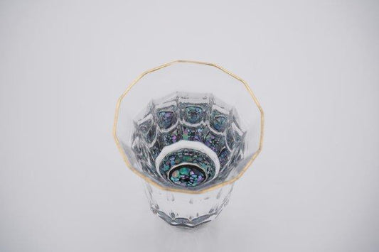 GUINOMI SAKE Glass Kaleidoscope TAKAOKA RADEN Mother of Pearl Inlay Gold Rim