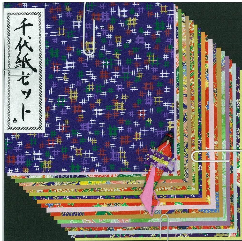 CHIYOGAMI Japanese Washi Paper 15cm x 15cm 20 Sheets Patterns & Bookmark Paper Doll Set - JAPANESE GIFTS