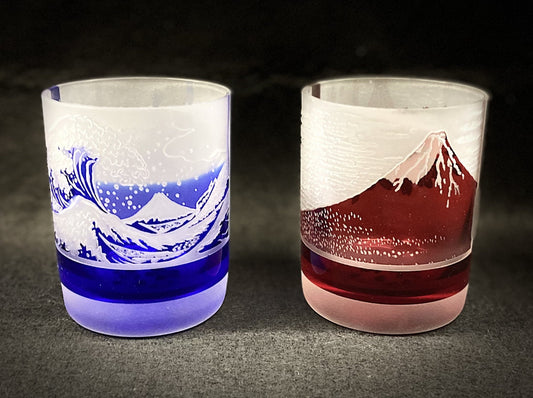 Edo Cut Glass Old Fashioned Mount Fuji HOKUSAI KATSUSHIKA 220ml