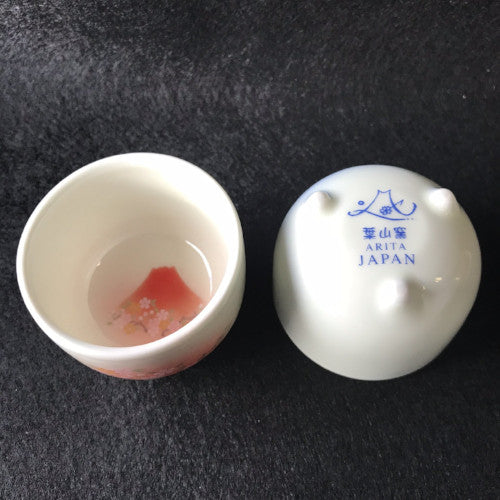 ARITA Fuji Sake Cup Tripod Pair Set YAMASE Pottery - JAPANESE GIFTS