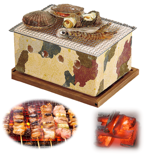 HIDA KONRO Japanese BBQ Table Grill Set Diatomite Less Charcoal Strong Heat 32x22xH15cm