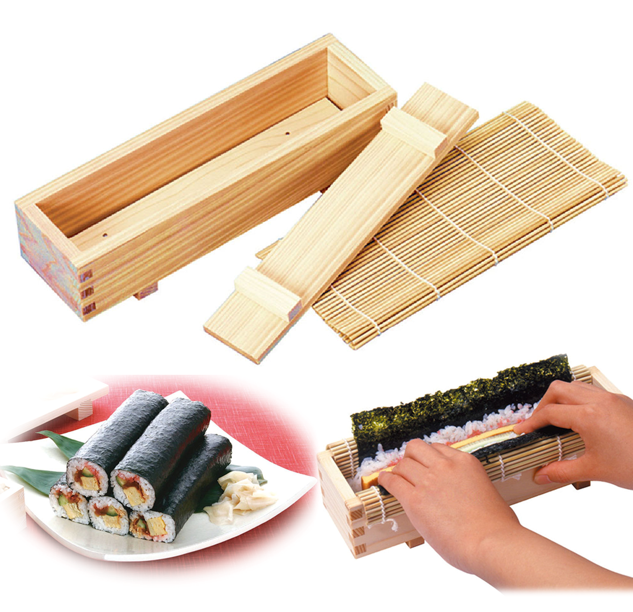 Easy & Clean Sushi Roll Mold Press HINOKI made Bamboo Rolling Mat