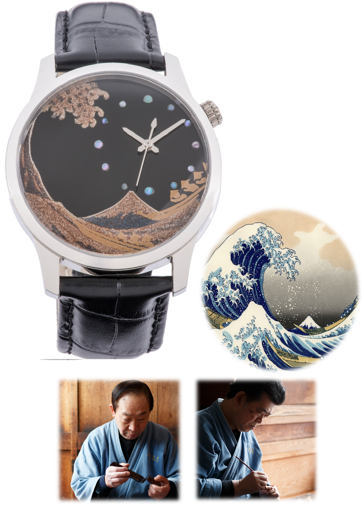 Maki-e Watch Hokusai's Great Wave off Kanagawa / Fine Wind Clear Morning (Free Shipping) - JAPANESE GIFTS
