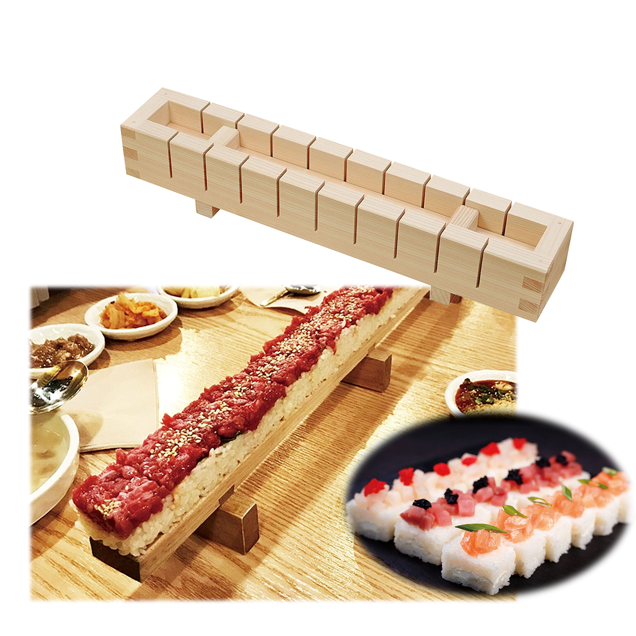 Easy OSHIZUSHI Pressed Sushi Mold 10 pc. Cut HINOKI Wood YAMACO - JAPANESE GIFTS