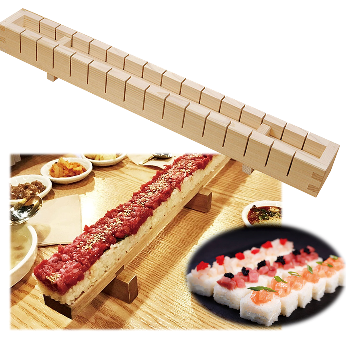 Easy OSHIZUSHI Pressed Sushi Mold 16 pc. Cut HINOKI Wood YAMACO - JAPANESE GIFTS