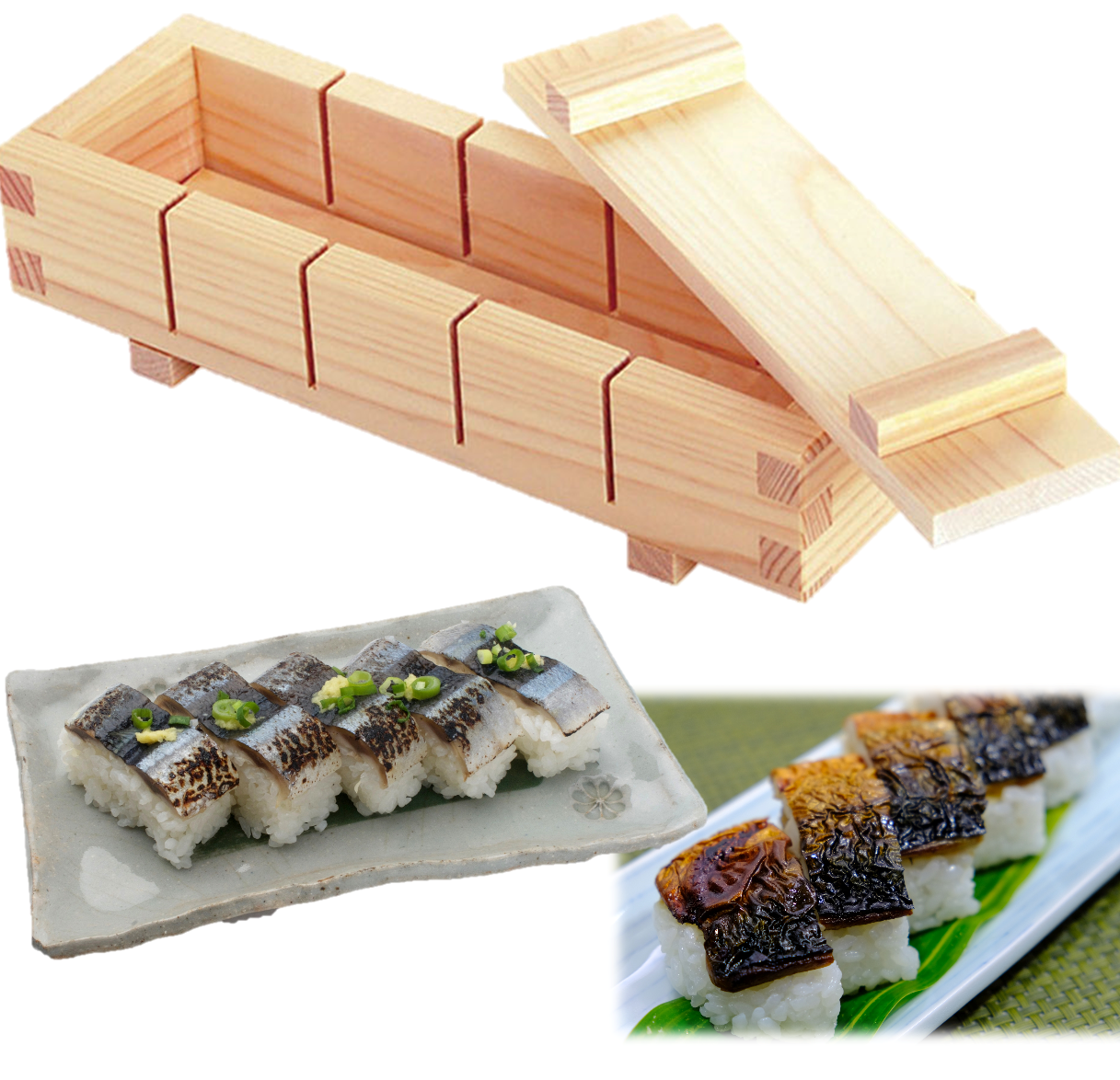 SUSHI Press Mold Easy Cut Guide 5 pc. Pro Tool HINOKI Cypress Wood OSHIZUSHI YAMACO - JAPANESE GIFTS 