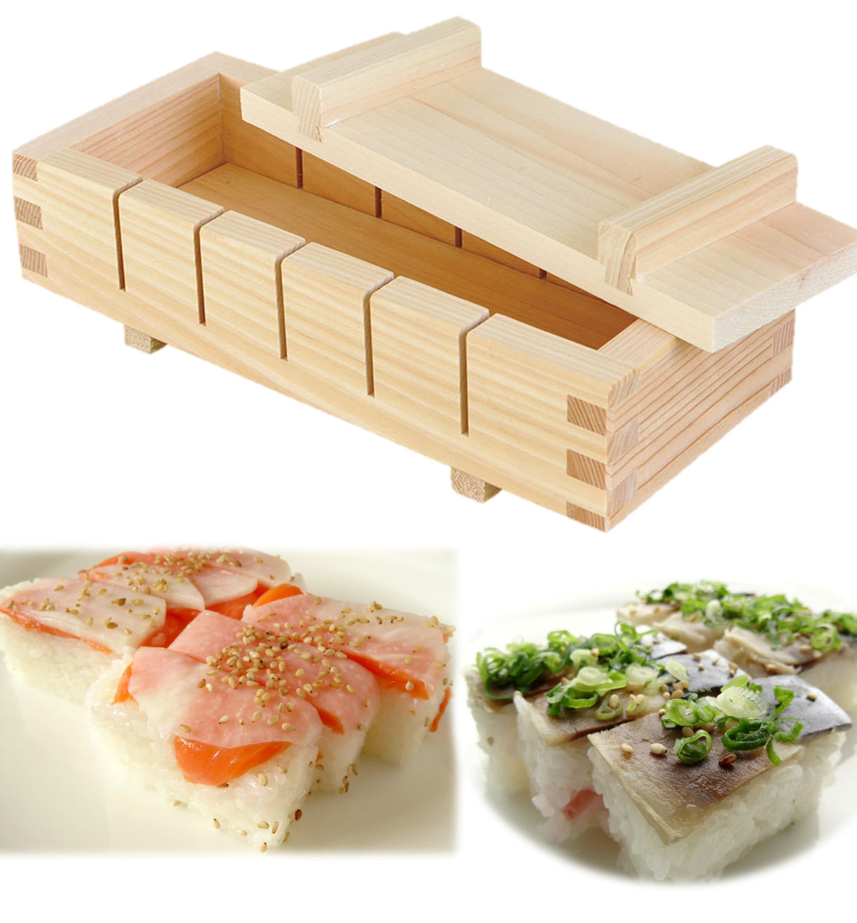 SUSHI Press Mold Easy Cut Guide 6 pc. Pro Tool HINOKI Cypress Wood OSHIZUSHI - JAPANESE GIFTS 