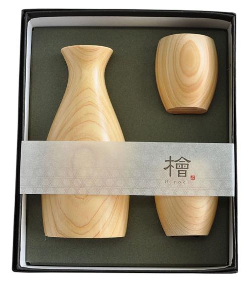 HINOKI Wood Sake Bottle & Cup Set TOKKURI GUINOMI [Yamaco] - JAPANESE GIFTS 