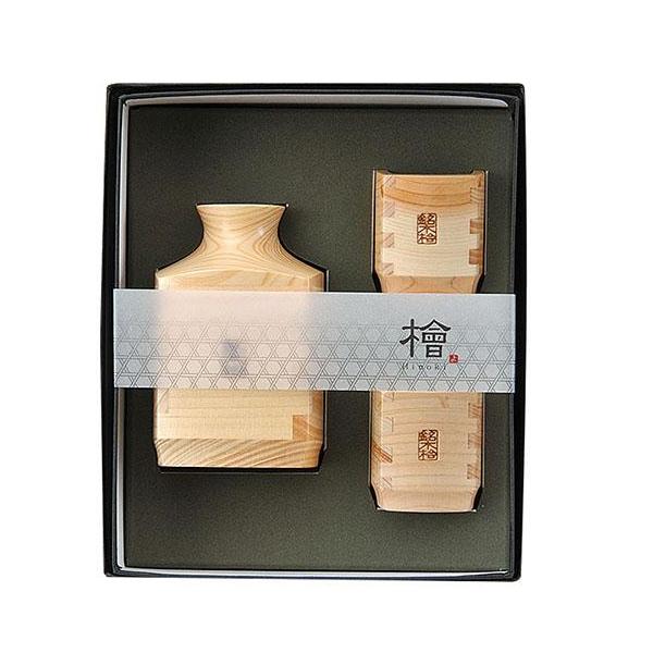 Hinoki Wood Square Sake Bottle & Cup Set [Yamaco] - JAPANESE GIFTS 