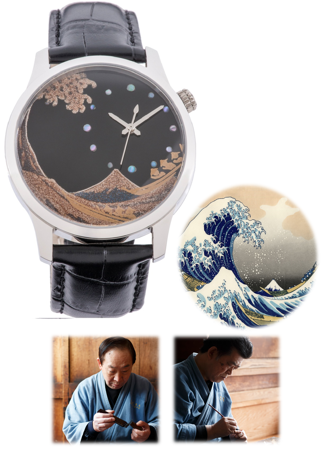 Maki-e Watch Hokusai's Great Wave off Kanagawa / Fine Wind Clear Morning (Free Shipping) - JAPANESE GIFTS 