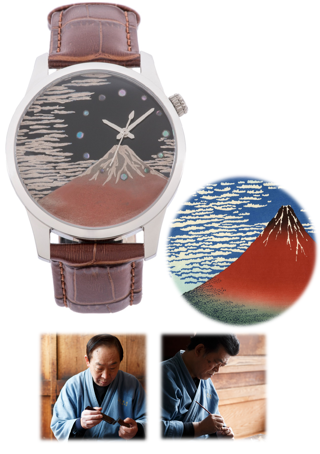 Maki-e Watch Hokusai's Great Wave off Kanagawa / Fine Wind Clear Morning (Free Shipping) - JAPANESE GIFTS 