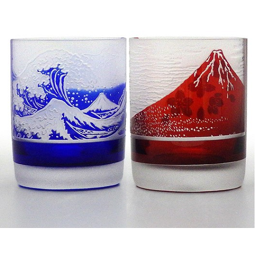 Edo Cut Glass Old Fashioned Mount Fuji HOKUSAI KATSUSHIKA 220ml - JAPANESE GIFTS 